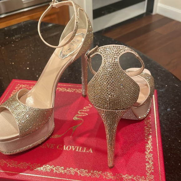 Rene Caovilla 130 MM Crystal Embellished Satin Platform Sandals - Picture 7 of 16